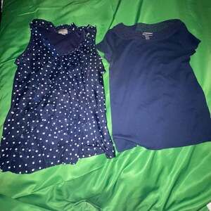 Roz & Ali Polka Dot Sleeveless Blouse Size M and Westport 1962 Petite M Navy T-S